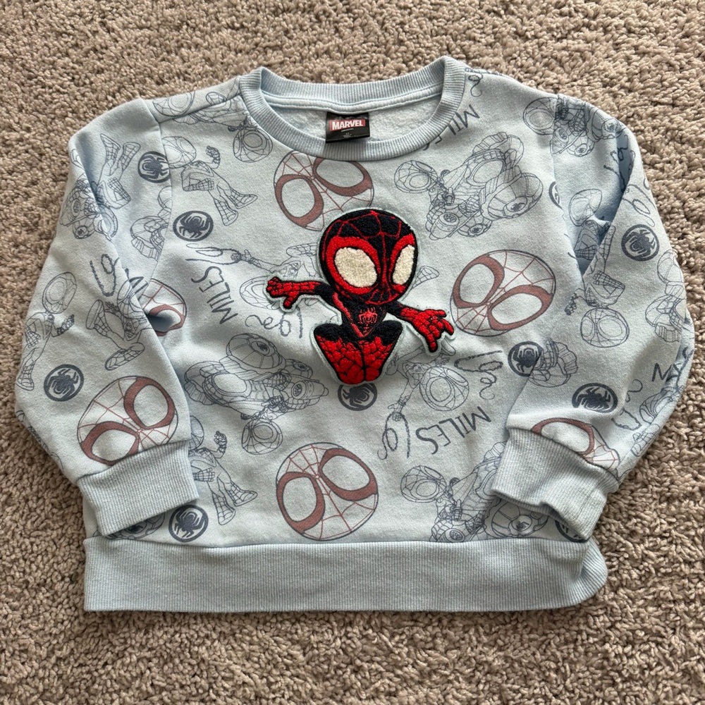 Marvel Kids Light Blue Miles Morales Spider-Man Sweatshirt with Red Patch